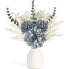 imageMkono Small Artificial Flowers in Ceramic Vase 135quot Centerpieces Coffee Table Decor Silk Flower Arrangements for Home Decor Indoor Fake Flower Bouquet for Bathroom Dining Room Kitchen Wedding BlueBlue