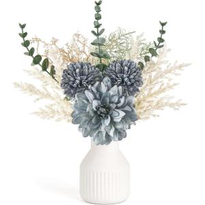 imageMkono Small Artificial Flowers in Ceramic Vase 135quot Centerpieces Coffee Table Decor Silk Flower Arrangements for Home Decor Indoor Fake Flower Bouquet for Bathroom Dining Room Kitchen Wedding BlueBlue
