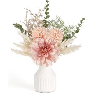 imageMkono Small Artificial Flowers in Ceramic Vase 135quot Centerpieces Coffee Table Decor Silk Flower Arrangements for Home Decor Indoor Fake Flower Bouquet for Bathroom Dining Room Kitchen Wedding BluePink