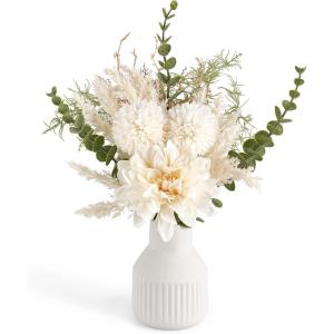 imageMkono Small Artificial Flowers in Ceramic Vase 135quot Centerpieces Coffee Table Decor Silk Flower Arrangements for Home Decor Indoor Fake Flower Bouquet for Bathroom Dining Room Kitchen Wedding BlueWhite