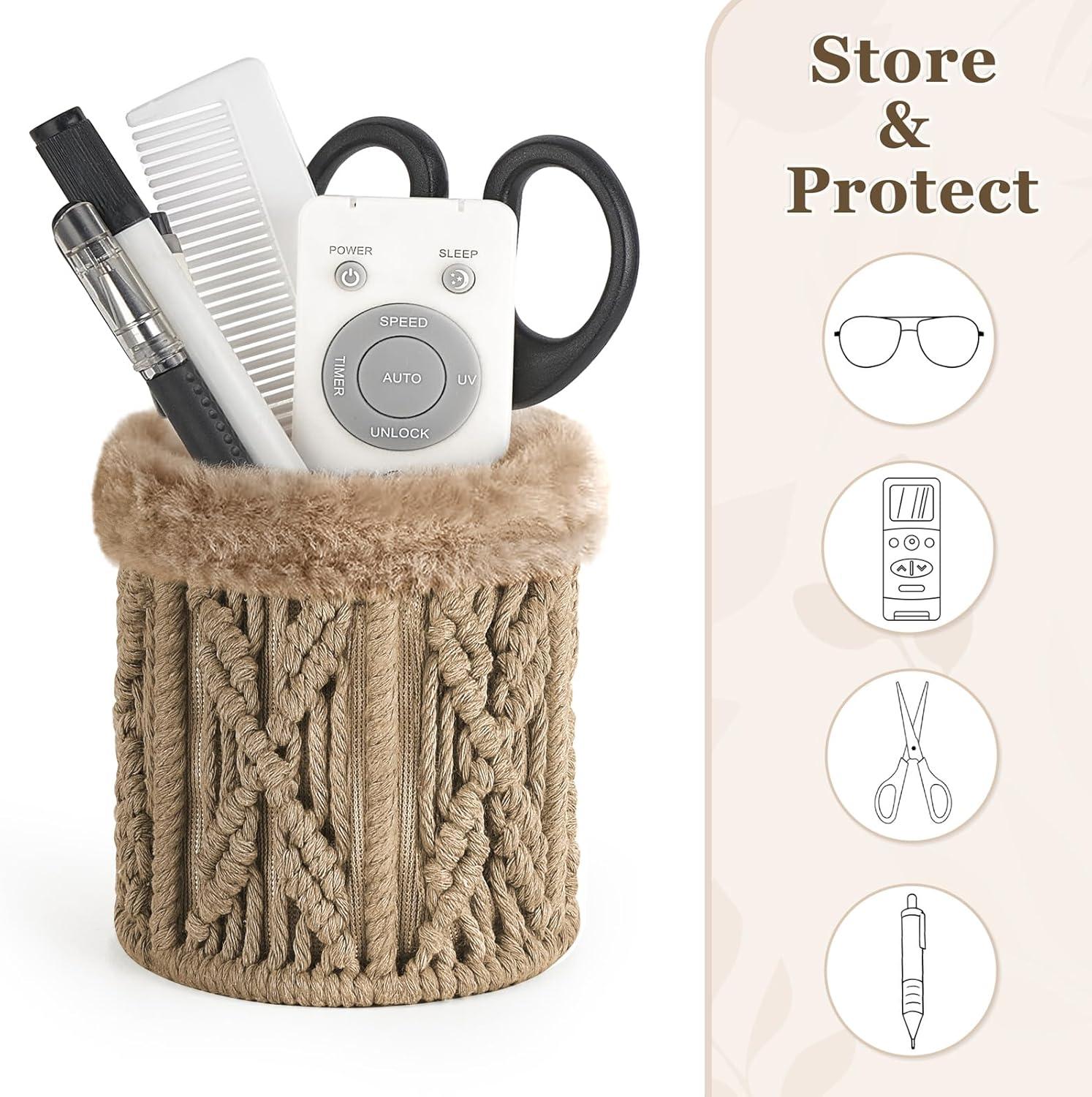 imageMkono Glasses Holder for Nightstand Plush Lined Glasses Stand for Multiple Glasses Boho Decor Eyeglass Case for OfficeBrown