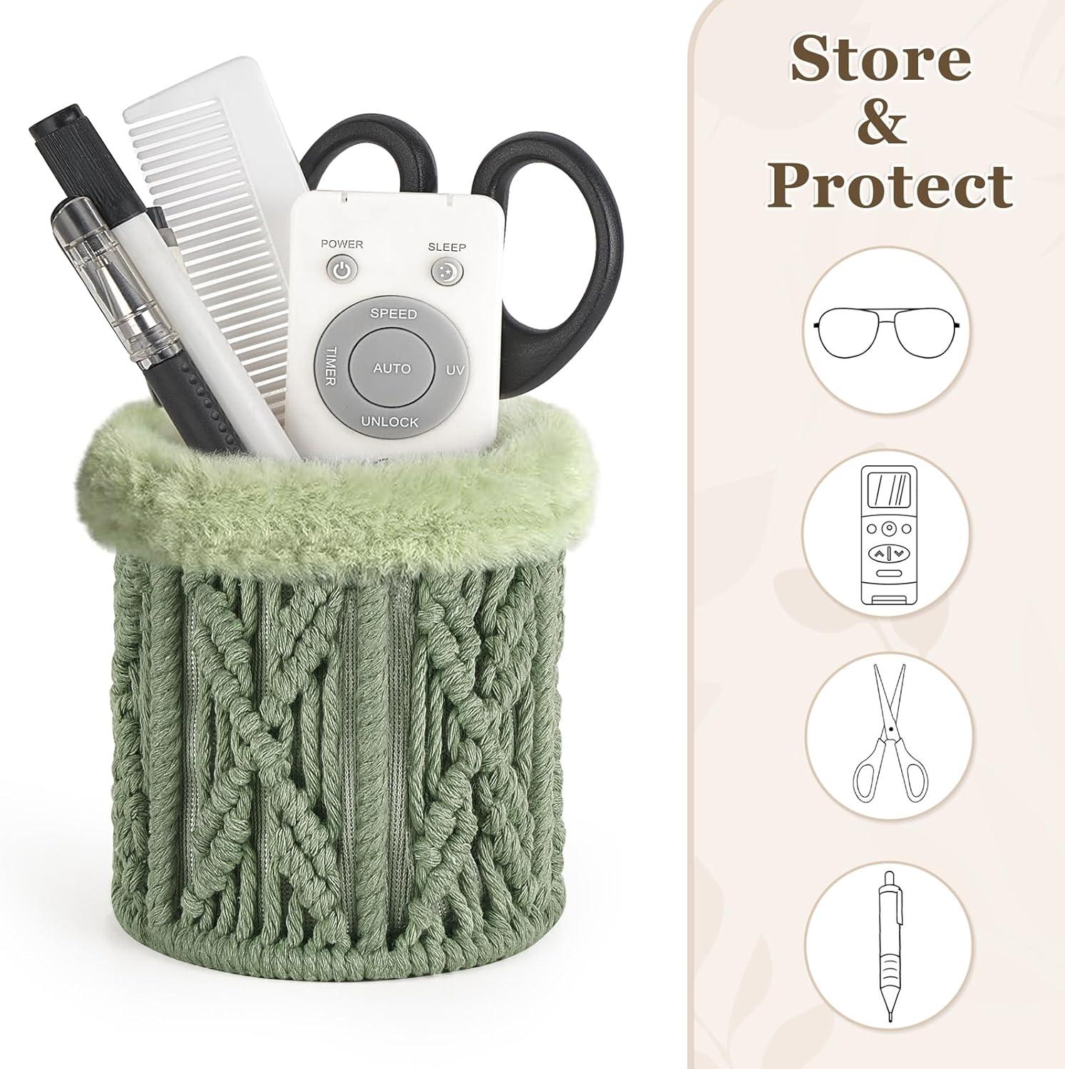 imageMkono Glasses Holder for Nightstand Plush Lined Glasses Stand for Multiple Glasses Boho Decor Eyeglass Case for OfficeGreen