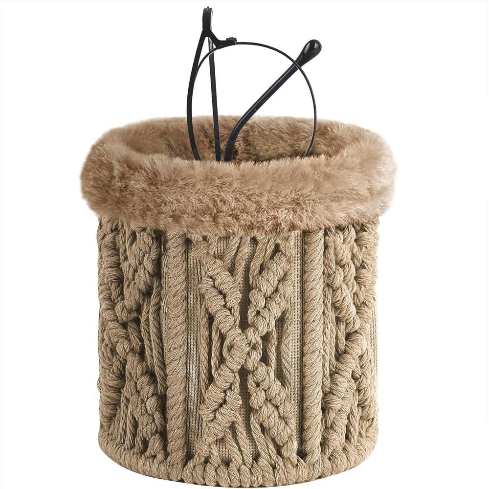 imageMkono Glasses Holder for Nightstand Plush Lined Glasses Stand for Multiple Glasses Boho Decor Eyeglass Case for OfficeBrown