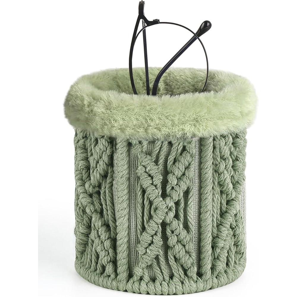 imageMkono Glasses Holder for Nightstand Plush Lined Glasses Stand for Multiple Glasses Boho Decor Eyeglass Case for OfficeGreen