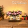 imageMkono Mason Jar Lights Centerpiece Table Decorations for Dining Room Farmhouse Coffee Table Decor Wood Tray with 3 Jars Flowers for Kitchen Living Dining Room Light GreenPink