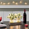 imageMkono Mason Jar Lights Centerpiece Table Decorations for Dining Room Farmhouse Coffee Table Decor Wood Tray with 3 Jars Flowers for Kitchen Living Dining Room Light GreenWhite