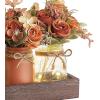 imageMkono Mason Jar Lights Centerpiece Table Decorations for Dining Room Farmhouse Coffee Table Decor Wood Tray with 3 Jars Flowers for Kitchen Living Dining Room Light GreenOrange