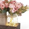 imageMkono Mason Jar Lights Centerpiece Table Decorations for Dining Room Farmhouse Coffee Table Decor Wood Tray with 3 Jars Flowers for Kitchen Living Dining Room Light GreenPink