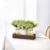 imageMkono Mason Jar Lights Centerpiece Table Decorations for Dining Room Farmhouse Coffee Table Decor Wood Tray with 3 Jars Flowers for Kitchen Living Dining Room Light GreenLight Green