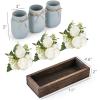 imageMkono Mason Jar Table Centerpiece Decorative Wood Tray with 3 Painted Jars Artificial Flowers Rustic Country Farmhouse Decoration for Coffee Table Dining Room Living Room Kitchen PeonyPeony
