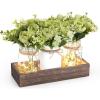 imageMkono Mason Jar Lights Centerpiece Table Decorations for Dining Room Farmhouse Coffee Table Decor Wood Tray with 3 Jars Flowers for Kitchen Living Dining Room Light GreenLight Green