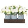 imageMkono Mason Jar Table Centerpiece Decorative Wood Tray with 3 Painted Jars Artificial Flowers Rustic Country Farmhouse Decoration for Coffee Table Dining Room Living Room Kitchen PeonyPeony