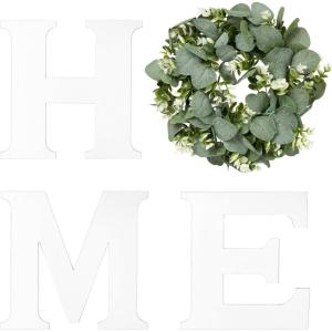 imageMkono Farmhouse Wall Home Sign with Artificial Eucalyptus for O Rustic Wooden Hanging Letters Decorative Wall Art Decor for Living Room Kitchen Entryway Housewarming Gift MultiWhite