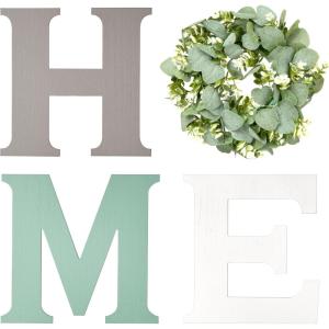 imageMkono Farmhouse Wall Home Sign with Artificial Eucalyptus for O Rustic Wooden Hanging Letters Decorative Wall Art Decor for Living Room Kitchen Entryway Housewarming Gift MultiMulti