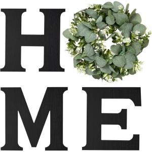 imageMkono Farmhouse Wall Home Sign with Artificial Eucalyptus for O Rustic Wooden Hanging Letters Decorative Wall Art Decor for Living Room Kitchen Entryway Housewarming Gift MultiBlack