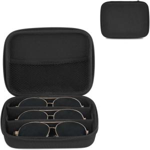 imageMkono Travel Sunglasses Organizer Glasses Case Multiple Pairs with Adjustable Slots Eyeglasses Case Storage Box for Men 3 Slots BlackBlack
