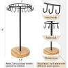 imageMkono Necklace Holder Metal Jewelry Display Stand Necklace Organizer with 22 Hooks for Storage and Hanging Bracelet Keychain Home Room Deocr for WomenWoodWood
