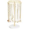 imageMkono Necklace Holder Metal Jewelry Display Stand Necklace Organizer with 22 Hooks for Storage and Hanging Bracelet Keychain Home Room Deocr for WomenWoodGold