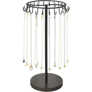 imageMkono Necklace Holder Metal Jewelry Display Stand Necklace Organizer with 22 Hooks for Storage and Hanging Bracelet Keychain Home Room Deocr for WomenWoodBlack