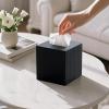 imageMkono Tissue Box Cover PU Leather Square Tissue Box Holder with Bottom Decorative Facial Cube Organizer for Bedroom Bathroom Dresser Vanity Countertop Night Stands Home Office Desk Black
