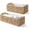 imageMkono Macrame Storage Baskets Boho Decor Box Handmade Woven Decorative Countertop Toilet Tank Shelf Cabinet Organizer for Bedroom Livingroom Home Set of 2 GreenBrown