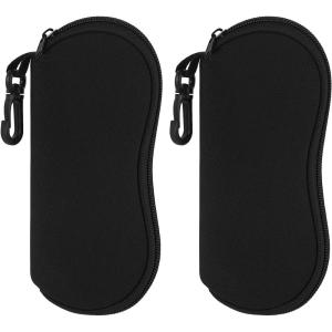 imageMkono Eyeglasses Case 2 Packs Ultra Light Neoprene Travel Glasses Cases Soft Sunglasses Case with Clip for Men Women Black