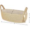 imageMkono Small Storage Basket for Toilet Tank Top Boho Bathroom Decor Woven Rope Toilet Paper Tray Organizer for Shelf Bedroom Living Room White and Brown 13quot L x 6quot WBrown
