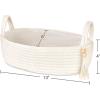 imageMkono Small Storage Basket for Toilet Tank Top Boho Bathroom Decor Woven Rope Toilet Paper Tray Organizer for Shelf Bedroom Living Room White and Brown 13quot L x 6quot WWhite