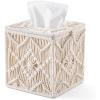 imageMkono Tissue Box Cover Boho Decor Square Tissues Holder with Bead Buckle Woven Macrame Napkin Facial Paper Organizer Home Desk Vanity Countertop Decor for Bathroom Bedroom Living Room Office IvoryIvory