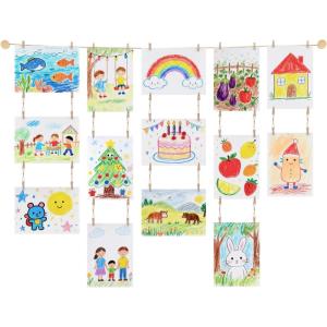 imageMkono Art Display for Kids Artwork 59quot L Hanging Rope Boho Wall Decor with 34 Clips Kids Art Collage Pictures Holder Wall Hanging Decoration for Room Bedroom Playroom Classroom BrownLight Brown