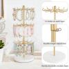 imageMkono Bracelet Holder Gold Metal Rotating Bracelet Display Stand 3 Tier Jewelry Tower rack with 36 Hooks and Wood Base Modern Adjustable Storage Organizer Tree for Selling KeyChain Bangle Accessories