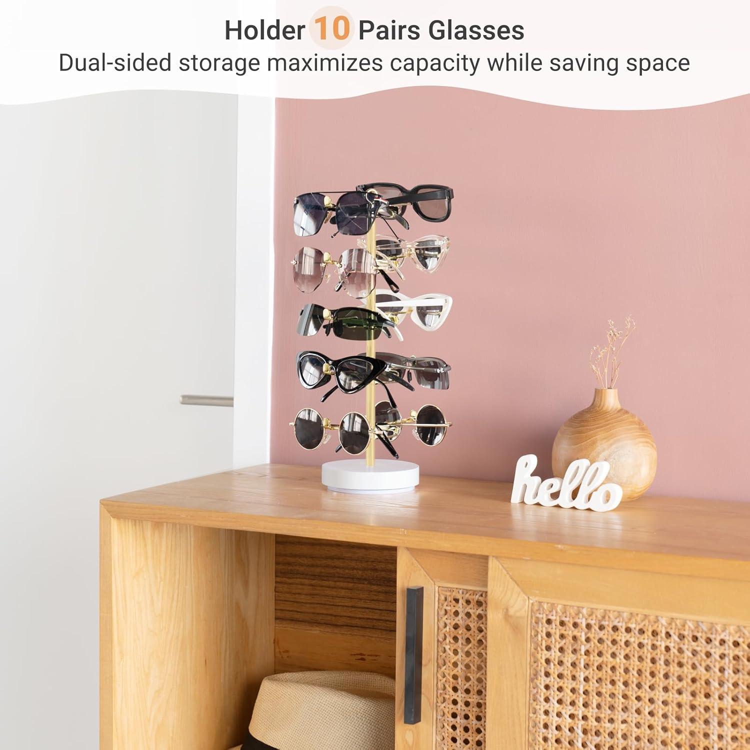 imageMkono 360 Rotating Sunglasses Organizer Metal Eyeglass Holder Stand Sunglass Storage Display Eyeglasses Rack for up to 10 Pairs of Eyewear Glasses for Table Dresser Desk Countertop Bedroom GoldGold