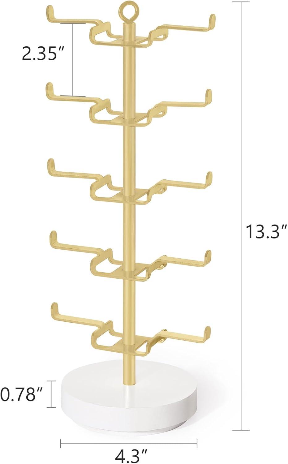 imageMkono 360 Rotating Sunglasses Organizer Metal Eyeglass Holder Stand Sunglass Storage Display Eyeglasses Rack for up to 10 Pairs of Eyewear Glasses for Table Dresser Desk Countertop Bedroom GoldGold