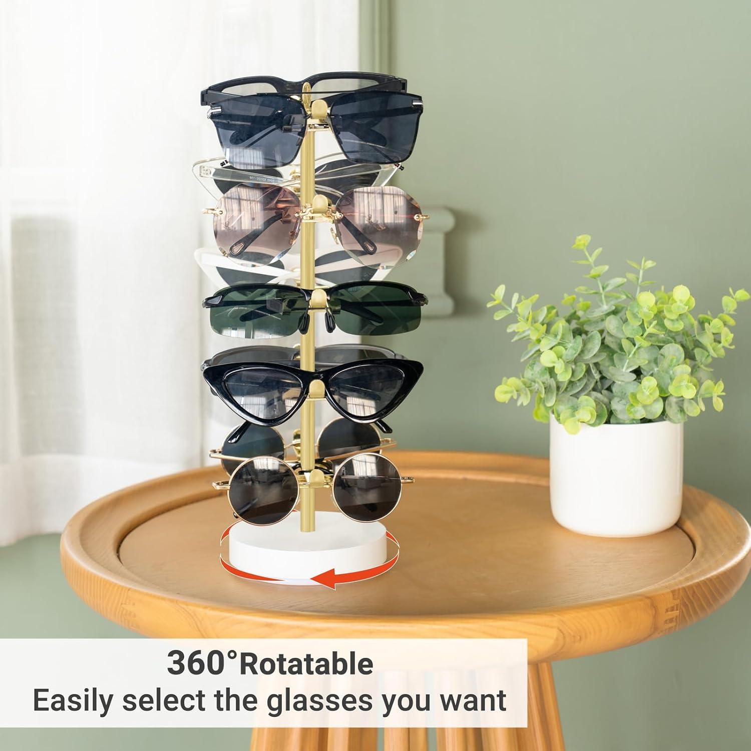imageMkono 360 Rotating Sunglasses Organizer Metal Eyeglass Holder Stand Sunglass Storage Display Eyeglasses Rack for up to 10 Pairs of Eyewear Glasses for Table Dresser Desk Countertop Bedroom GoldGold