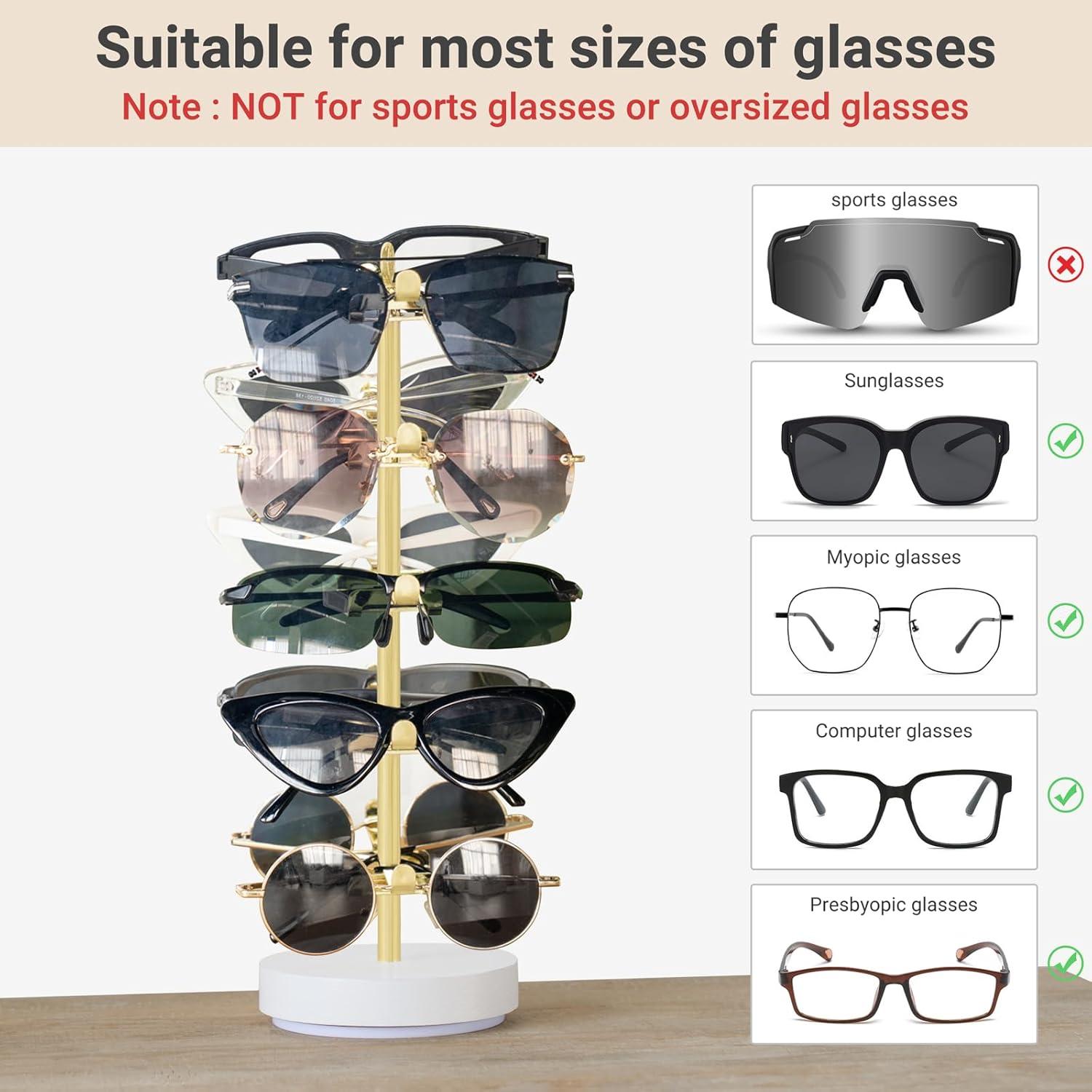imageMkono 360 Rotating Sunglasses Organizer Metal Eyeglass Holder Stand Sunglass Storage Display Eyeglasses Rack for up to 10 Pairs of Eyewear Glasses for Table Dresser Desk Countertop Bedroom GoldGold