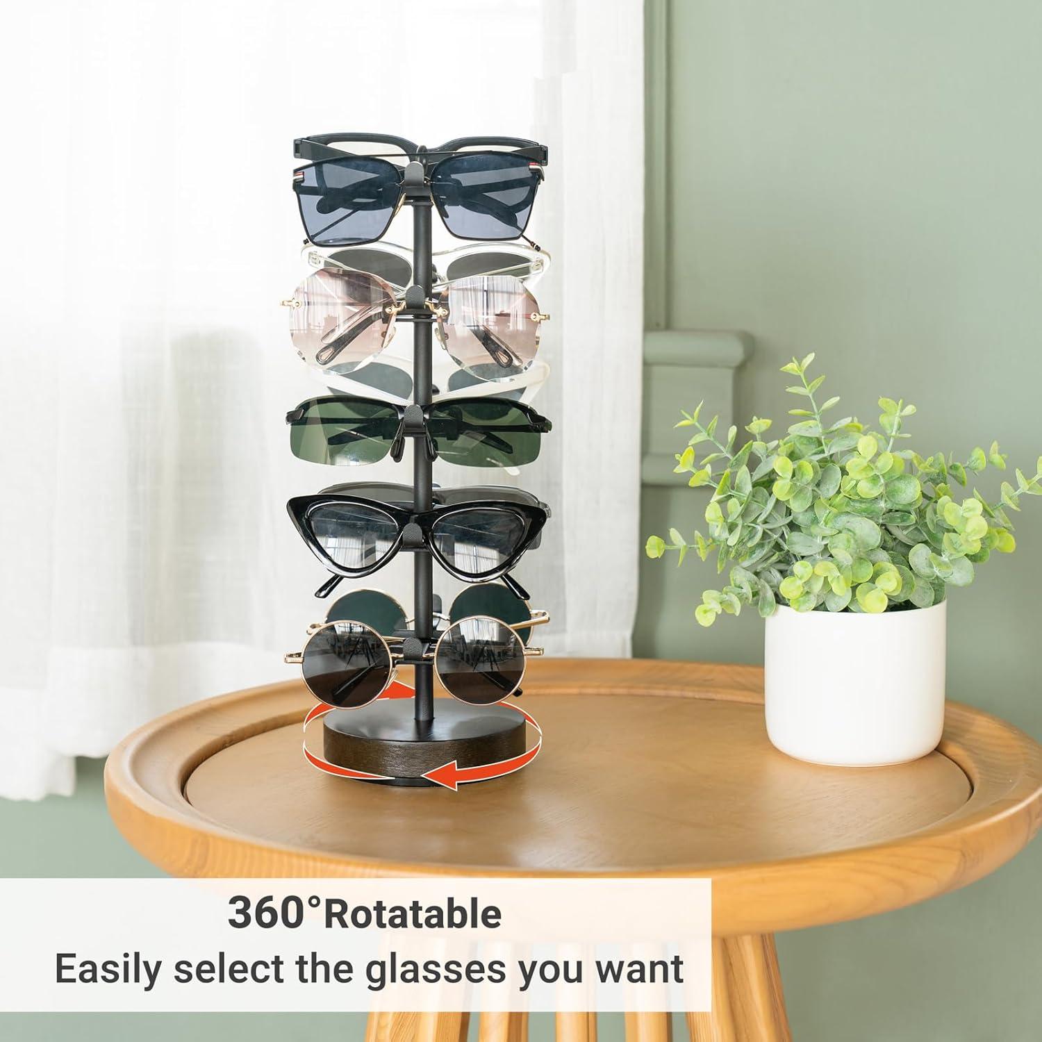 imageMkono 360 Rotating Sunglasses Organizer Metal Eyeglass Holder Stand Sunglass Storage Display Eyeglasses Rack for up to 10 Pairs of Eyewear Glasses for Table Dresser Desk Countertop Bedroom GoldBlack