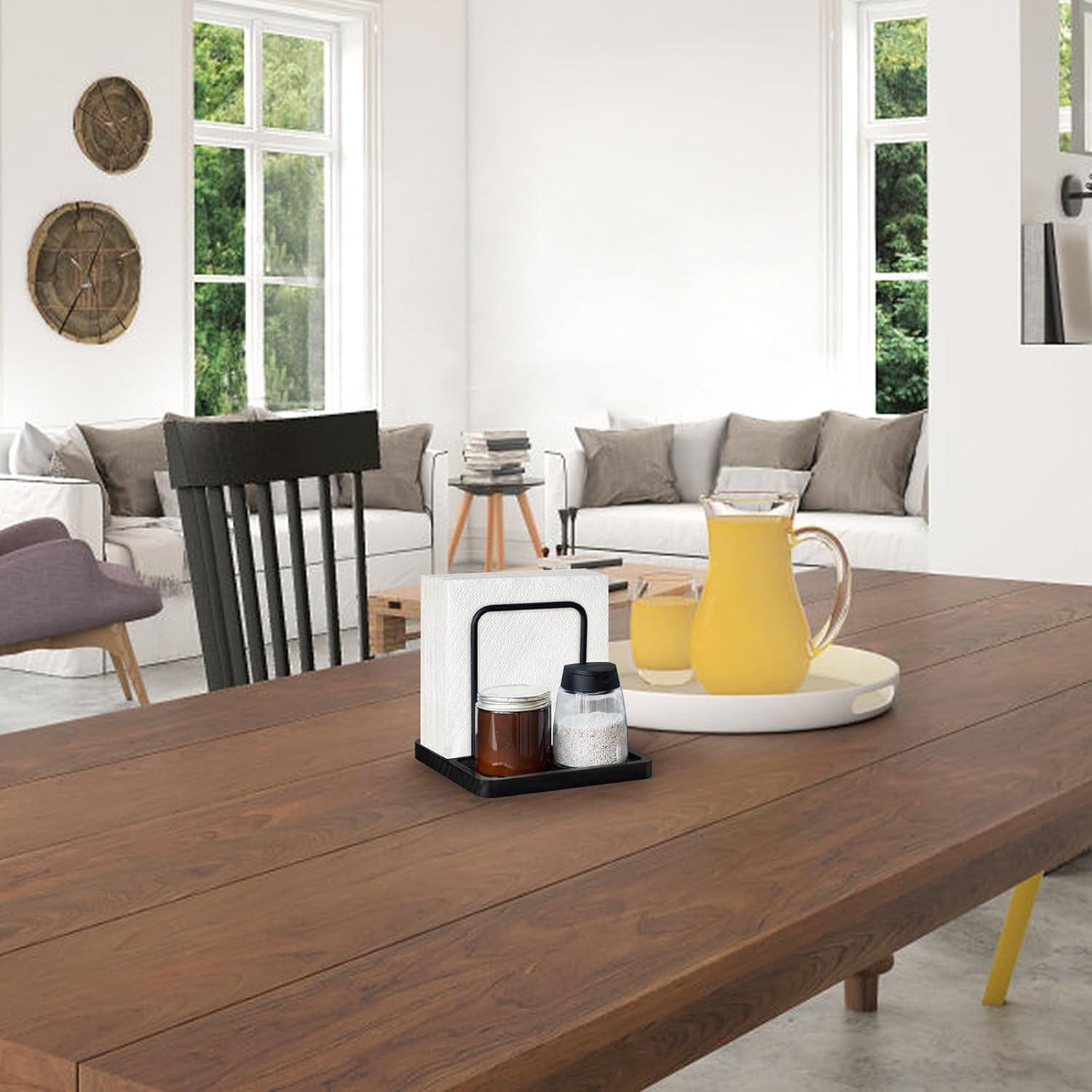 imageMkono Napkin Holder for Table Farmhouse Black Wooden Napkin Dispenser Rustic Paper Napkin Storage for Kitchen Dining Room Coffee Bar Salt and Pepper Shakers not Included WhiteBlack