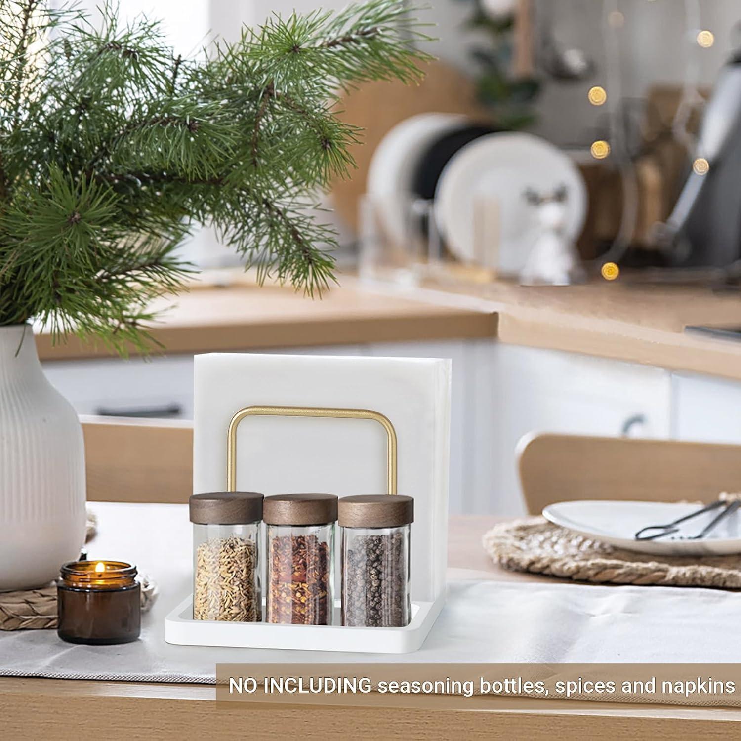 imageMkono Napkin Holder for Table Farmhouse Black Wooden Napkin Dispenser Rustic Paper Napkin Storage for Kitchen Dining Room Coffee Bar Salt and Pepper Shakers not Included WhiteWhite