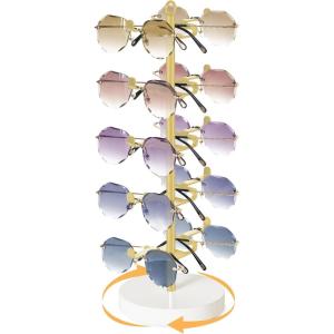 imageMkono 360 Rotating Sunglasses Organizer Metal Eyeglass Holder Stand Sunglass Storage Display Eyeglasses Rack for up to 10 Pairs of Eyewear Glasses for Table Dresser Desk Countertop Bedroom GoldGold