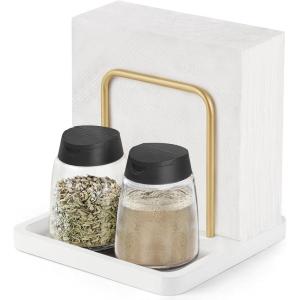 imageMkono Napkin Holder for Table Farmhouse Black Wooden Napkin Dispenser Rustic Paper Napkin Storage for Kitchen Dining Room Coffee Bar Salt and Pepper Shakers not Included WhiteWhite