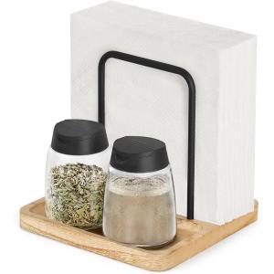 imageMkono Napkin Holder for Table Farmhouse Black Wooden Napkin Dispenser Rustic Paper Napkin Storage for Kitchen Dining Room Coffee Bar Salt and Pepper Shakers not Included Whitenature