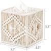 imageMkono Tissue Box Cover Macrame Square OpenBottom Tissue Box Holder Boho Decor Tissue Organizer Bohemian Handmade Woven Tissue Cube Box for Bathroom Bedroom Dresser Living Room Office Dorm GreenIvory