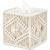 imageMkono Tissue Box Cover Macrame Square OpenBottom Tissue Box Holder Boho Decor Tissue Organizer Bohemian Handmade Woven Tissue Cube Box for Bathroom Bedroom Dresser Living Room Office Dorm GreenIvory