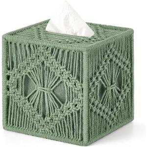 imageMkono Tissue Box Cover Macrame Square OpenBottom Tissue Box Holder Boho Decor Tissue Organizer Bohemian Handmade Woven Tissue Cube Box for Bathroom Bedroom Dresser Living Room Office Dorm GreenGreen
