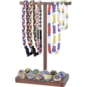 imageMkono Wooden Baseball Drip Necklace Organizer Holder Championship Ring Display Holder Softball Ring Holder Baseball Gifts for Boy Team Player Men Home Bedroom Decor