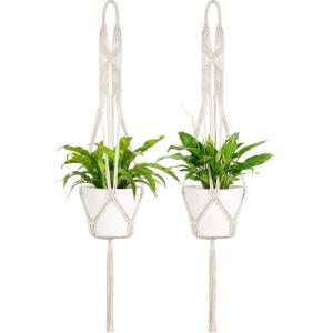 imageMkono 2 Packs 43 Inch Macrame Plant Hanger Large for up to 12 Inch Pot Extra Long Hanging Plant Holder Hanging Planter Basket for Indoor Outdoor Boho Home DecorPOTS NOT Included