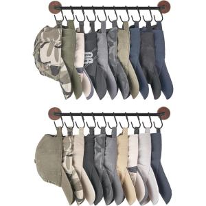 imageMkono Hat Rack for Wall Hat Organizer for Baseball Caps Hanger with 20 Hooks Modern Metal Hat Holder WallMounted Ball Caps Display for Closet Door Bedroom Entryroom Laundry Set of 2