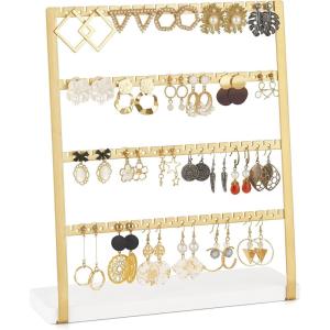 imageMkono 4Tier Earring Holder Organizer Stands Gold Metal Jewelry Display Rack for Hanging 74 Pairs of Earrings and Ear Studs Gifts for Women and Girls