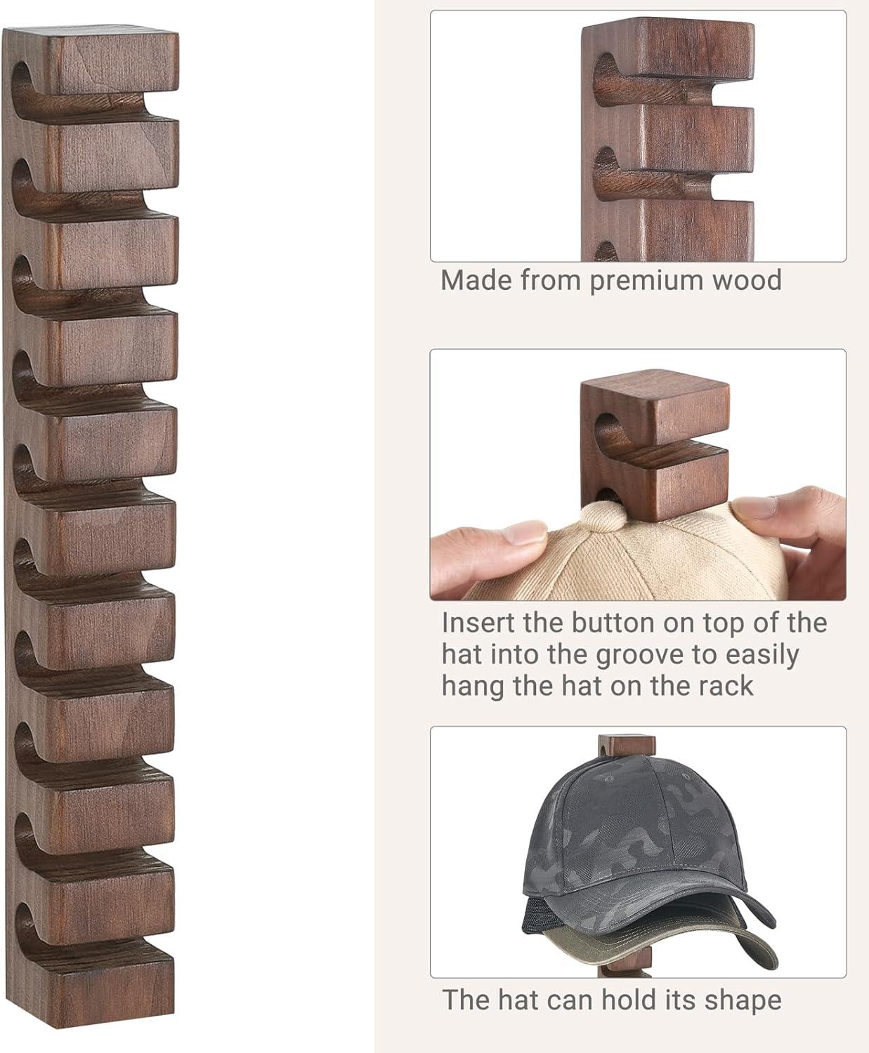 imageMkono Hat Organizer for Baseball Caps Hat Rack for Wall Hold Up to 10 Hats Hat Holder On Wall Ball caps Storage Organizer Display for Door Closet Entryroom Laundry Cap Organization