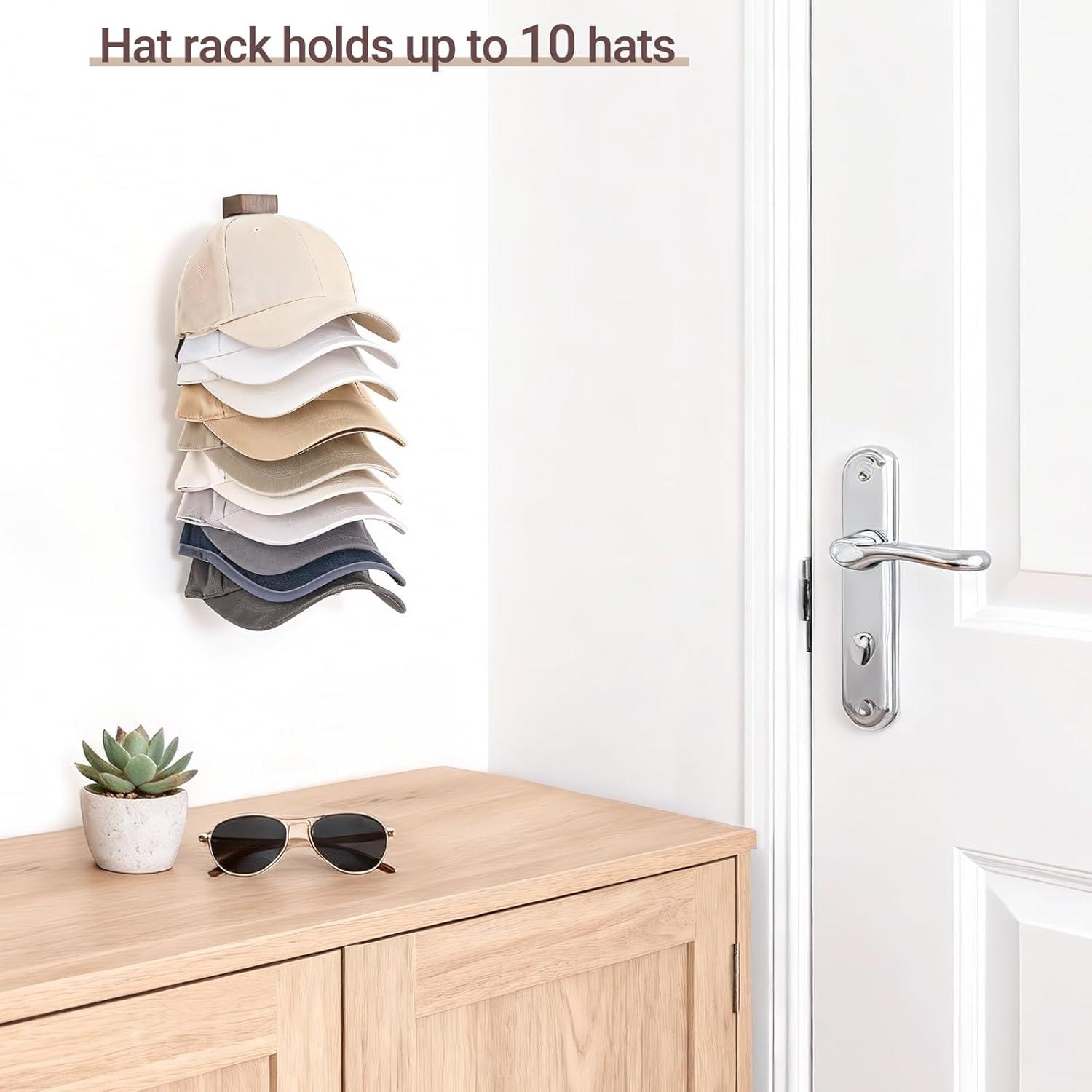 imageMkono Hat Organizer for Baseball Caps Hat Rack for Wall Hold Up to 10 Hats Hat Holder On Wall Ball caps Storage Organizer Display for Door Closet Entryroom Laundry Cap Organization